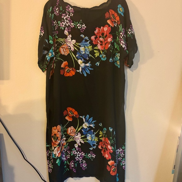 Johnny Was Flower Garden Georgette Dress Black Floral Shift Size M - Picture 8 of 9
